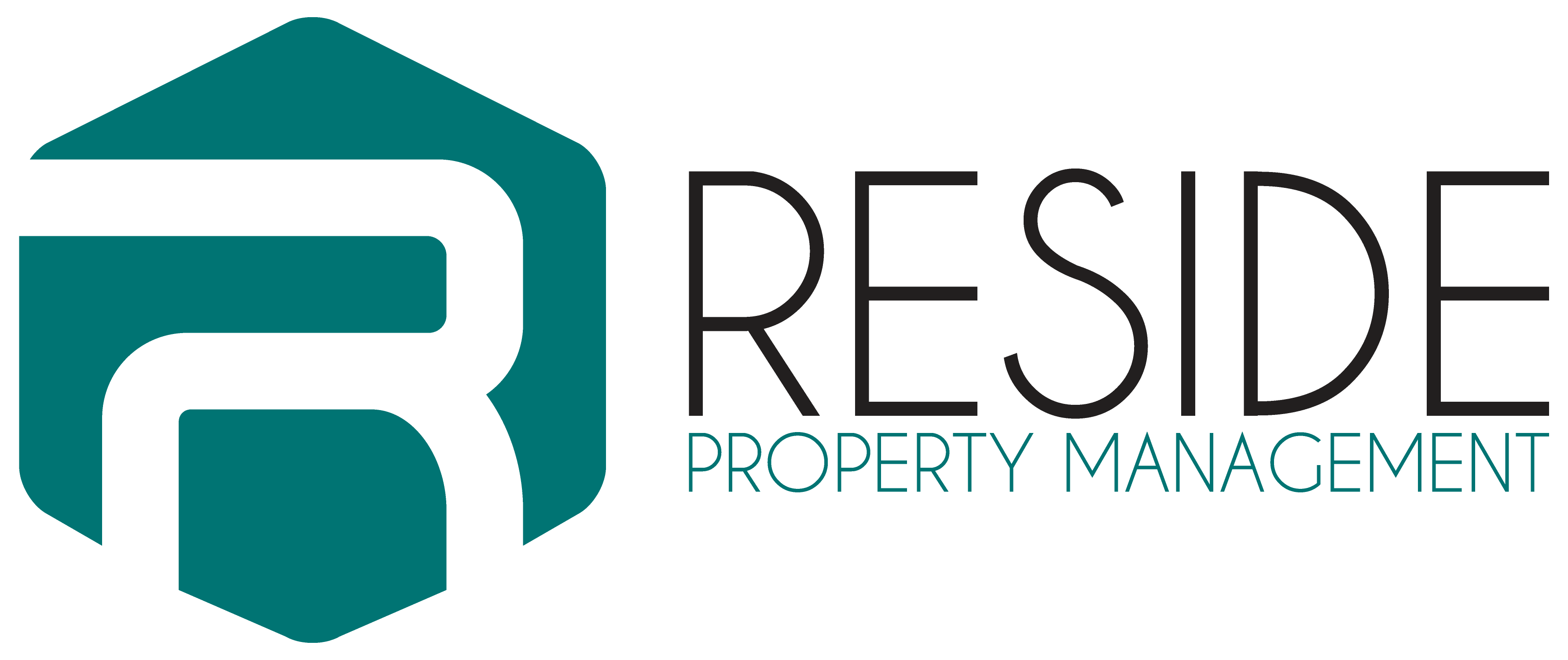 A logo for Reside Property Management featuring a stylized "R" in blue.